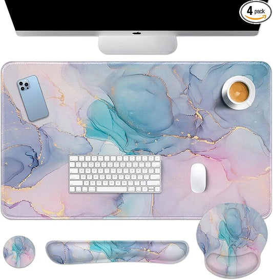 Britimes Blue Purple Liquid Marbling Keyboard Mouse Pad Set 4in1 Large by Britimes