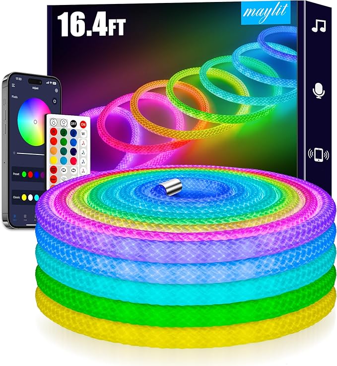 maylit 360 Degree Luminous Reticulate Weave Rope Lights, 16.4ft Addressable by maylit