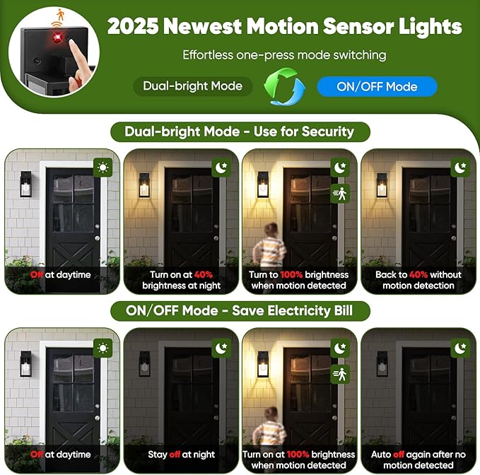 2-Pack Upgraded Motion Sensor Outdoor Wall Lights, 10.6” Small Dusk to Dawn - Image 3