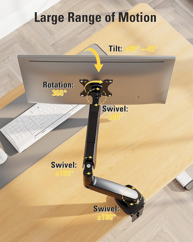 DreamAxis Single Monitor Mount, Gas Spring Monitor Arm - Image 4