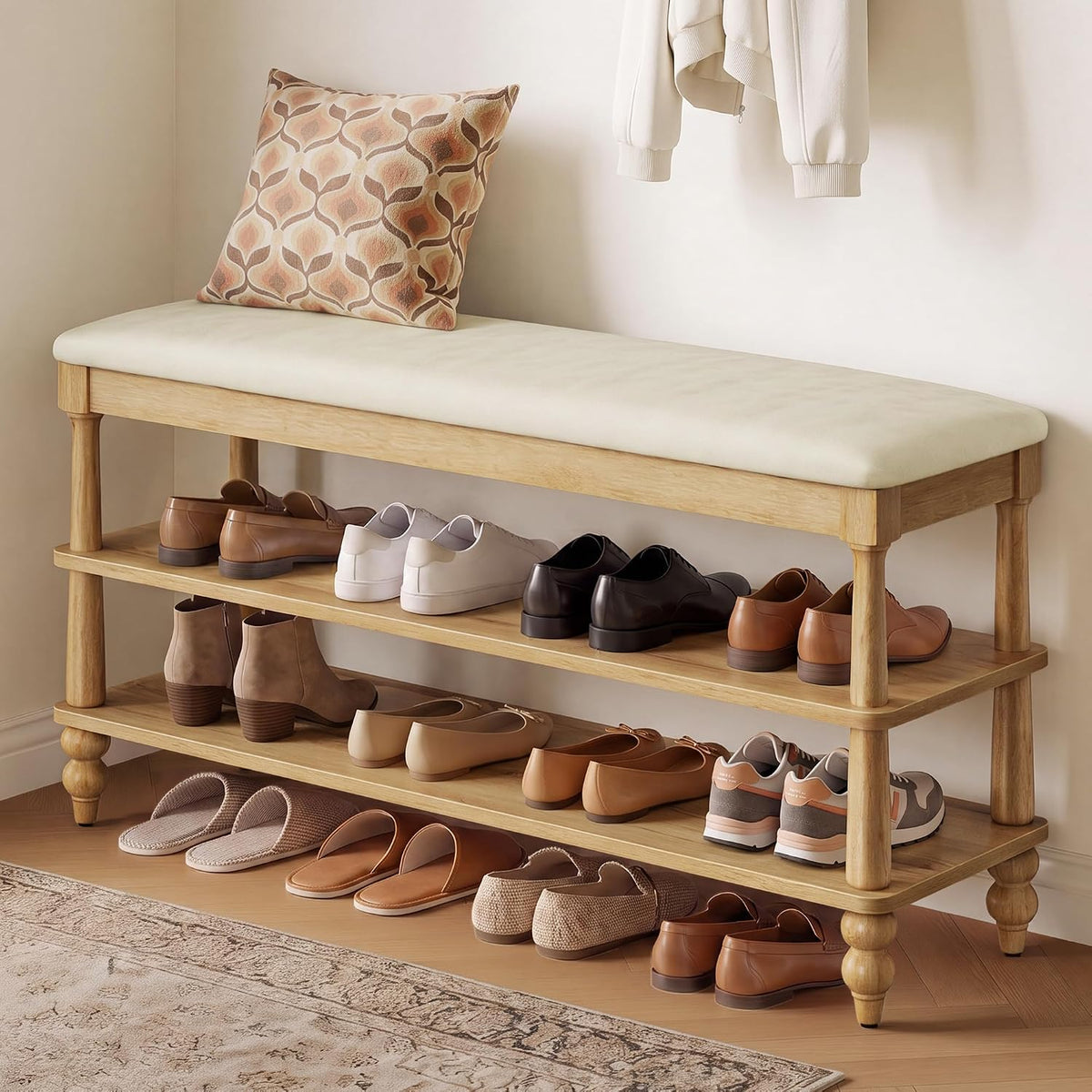 vasagle 2-tier shoe bench, wooden entryway bench, 39.4, main product view