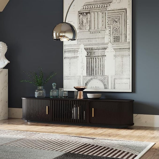 POVISON Fully-Assembled Mid Century Modern TV Stand, Sliding Tambour Door by POVISON