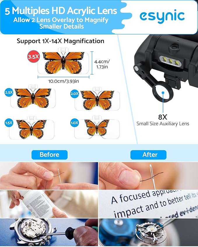 eSynic Type-C Rechargeable Magnifying Glasses Headset-Up to 14X Magnification-5 - Image 3