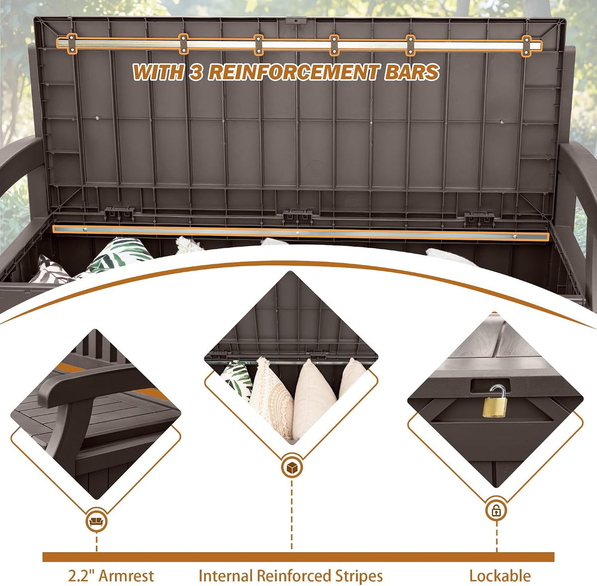 devoko 80 gallon storage bench deck box lockable showing dimensions
