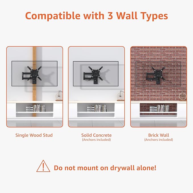 Amazon Basics Full Motion TV Wall Mount fits 12" to 40" TVs and VESA 200x200 - Image 4
