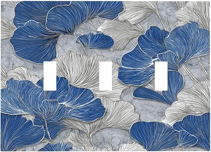 Bvtewkhz Abstract Blue Marble Plant Leaves 3 Gang Triple Toggle Decorative - Image 2
