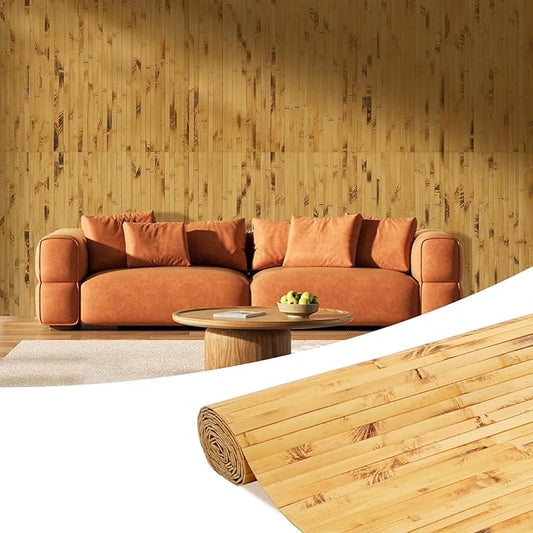 OUZUGIE 1 Pack 96x48 Inch Natural Bamboo Wall Panel – Yellow Burned Pole Wrap by OUZUGIE