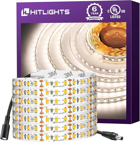 HitLights White LED Strip Lights 4000K, 16.4ft High Density 12V Tape Light by HitLights