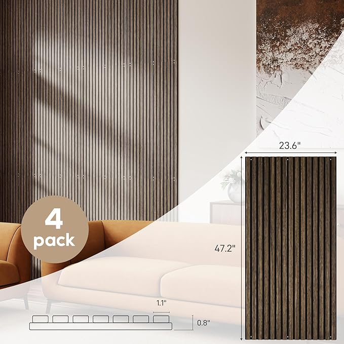 HOMCOM 4 Pack 3D Acoustic Panels, Wood Slat Wall Paneling - Image 7