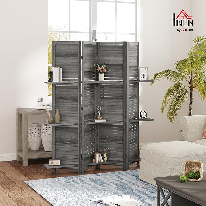 HOMCOM Room Divider, 4 Panel 67" Tall Wood Privacy Screen - Image 2