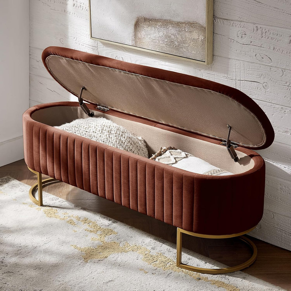 ecoharbor living 50.5" storage bench velvet bedroom ottoman,upholstered, main product view