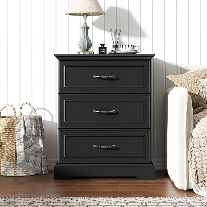 Nightstand with 3 Large Drawers, Rustic Farmhouse Wood Small Dresser, Bedside - Image 3