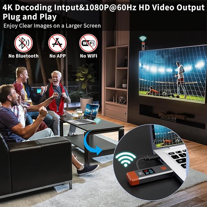 Wireless HDMI Transmitter and Receiver 328ft/100m Extender 4K Decode Input - Image 3