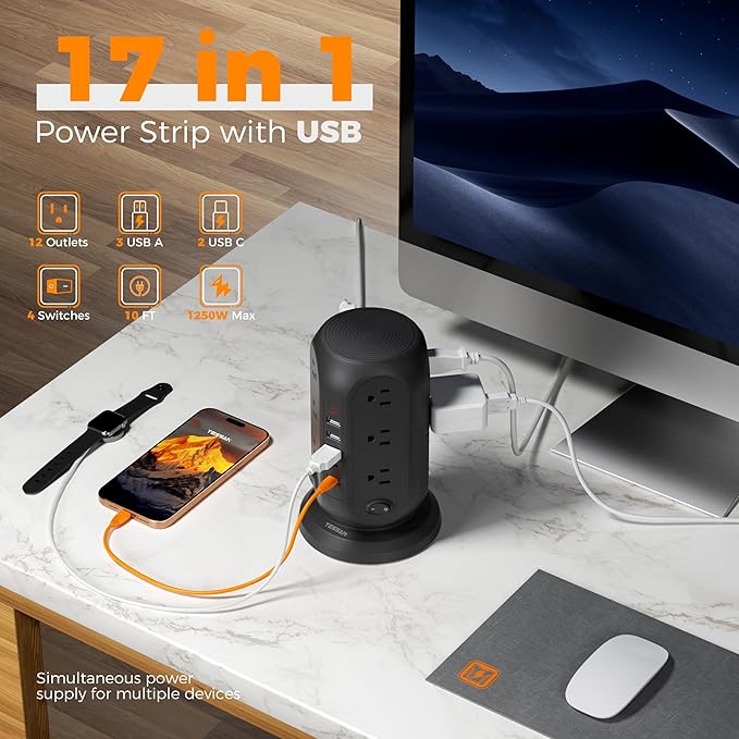 Black Surge Protector Power Strip - Image 4