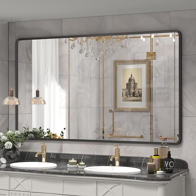 66x40 Inch Black Matte Framed Mirror by GOLOMO