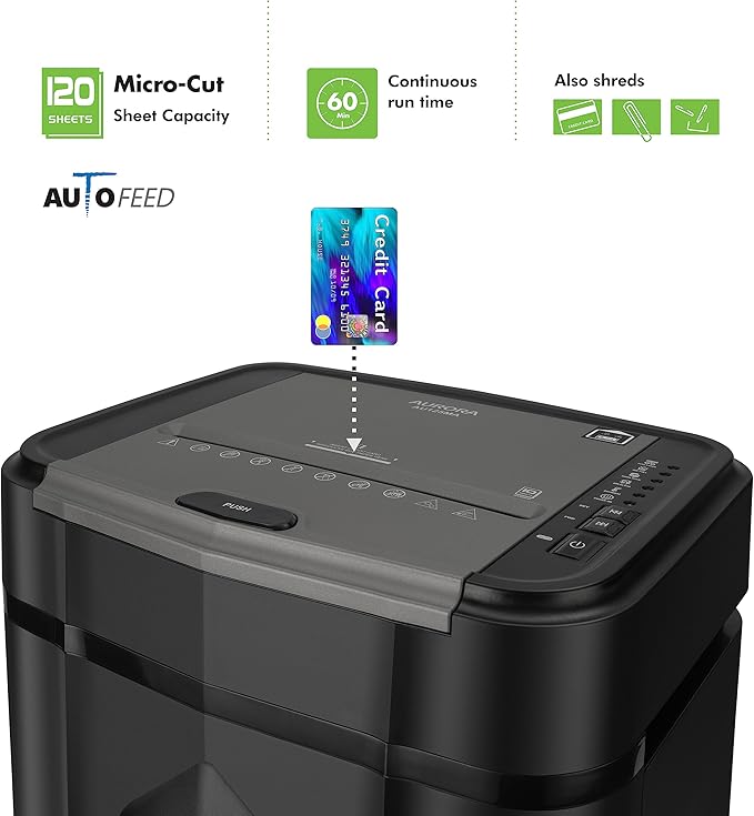 Aurora Professional Grade AU125MA 120-Sheet Auto Feed High-Security Micro-Cut - Image 2