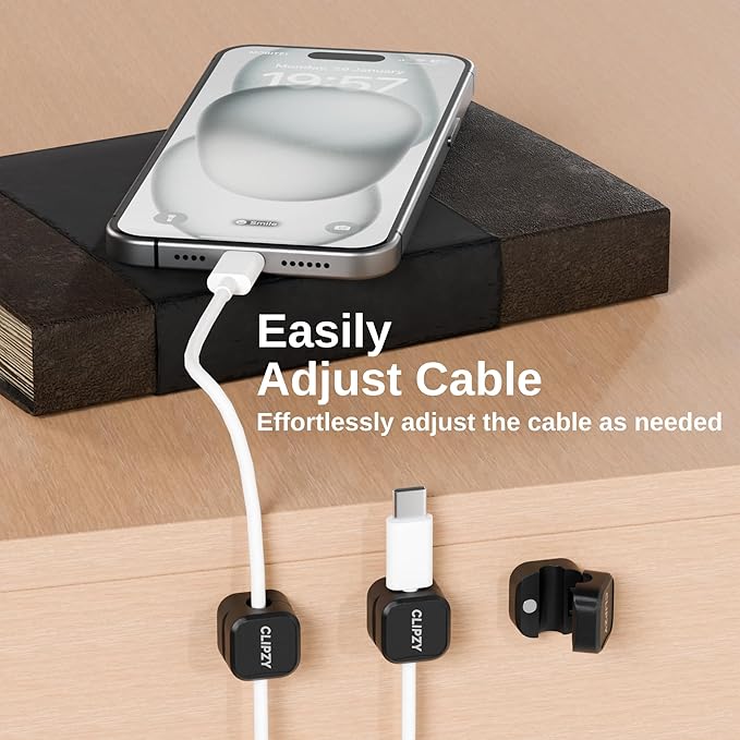 Clipzy 6 Pack Magnetic Cable Clips & Cord Holder, Under Desk Cable Management - Image 5