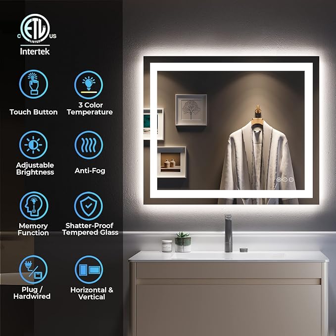 YEELAIT 36x30 Inch LED Bathroom Mirror - Image 2