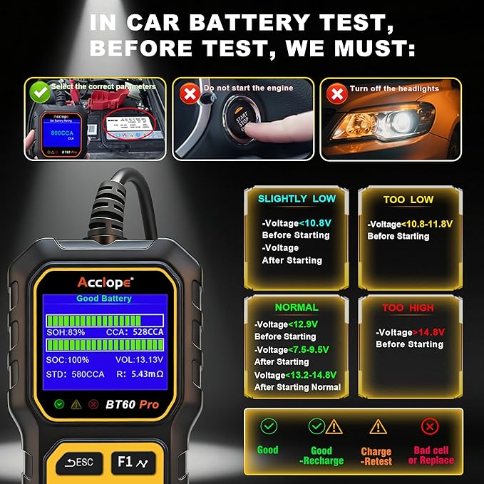 Acclope BT60 Pro Car Battery Tester, Digital Analyzer - Image 9