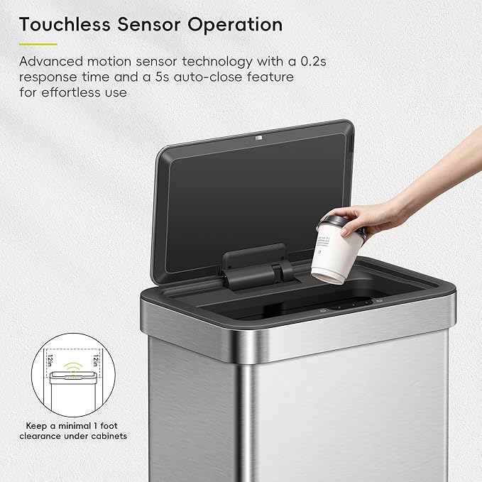 EKO EcoNova 13.2 Gallon/ 50L Automatic Sensor Kitchen Trash Can, Stainless - Image 5