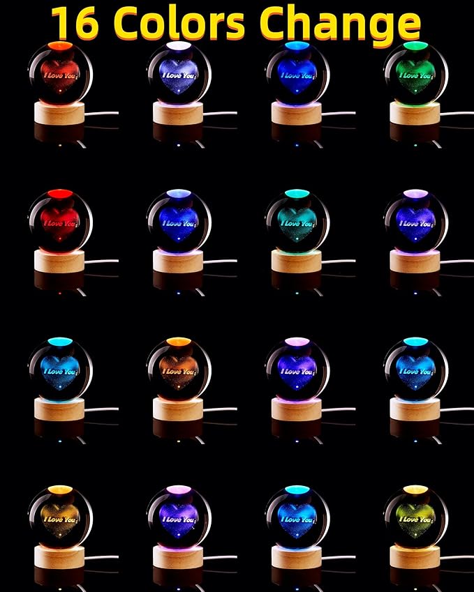 3D Crystal Ball Lamp, Lifelike LED Heart Night Light, 16 Color Changing Light - Image 2