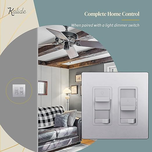 TOPGREENER Kalide Light Switch and 3-Speed Ceiling Fan Control Combo, in Wall - Image 7