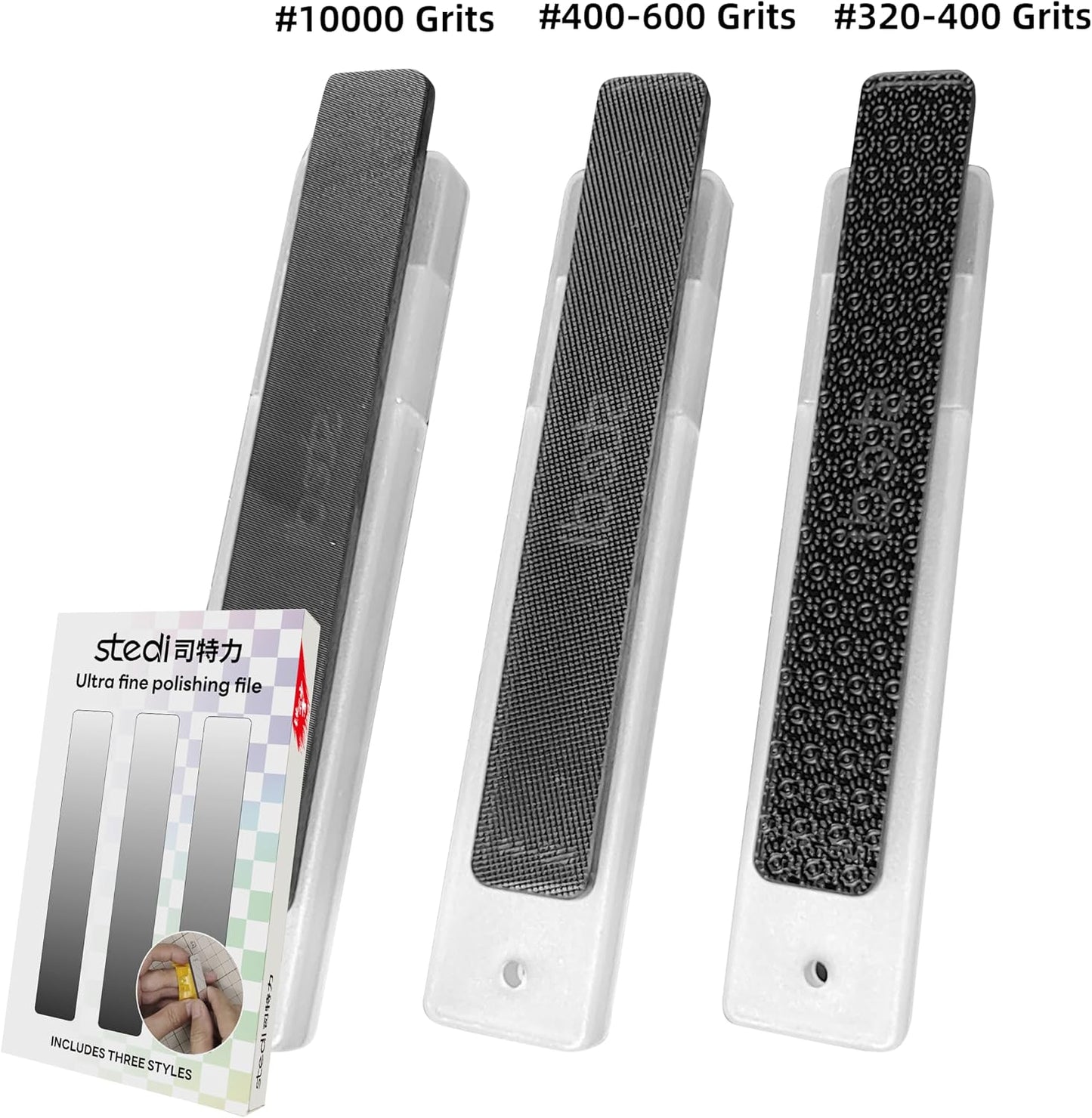 stedi Hobby Model Polishing Tools 3 PCS, Precision Glass Polishing Files | #320-400 Grit, #400-600Grit, #10000 Grit