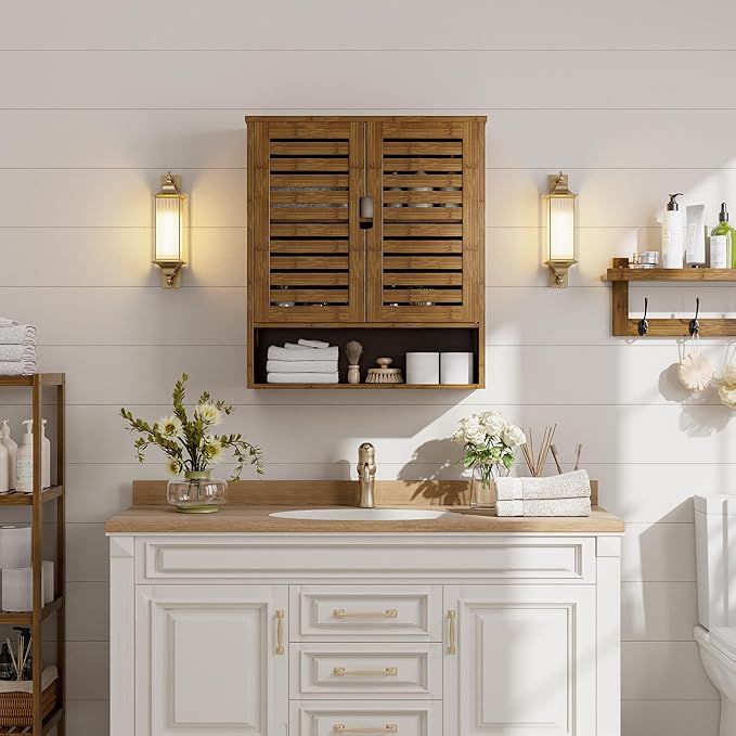 SMIBUY Bathroom Cabinet Wall Mounted, Bamboo Over-The-Toilet Storage Organizer - Image 7