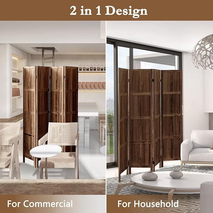 ALeesing 4 Panel Room Divider, 5.6Ft Wood Room Dividers and Folding Privacy - Image 7