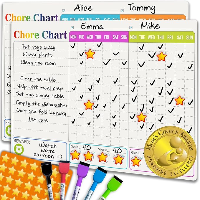 QUOKKA Behavior Chore Chart for Multiple Kids -7x10 inch Magnetic Board Also by QUOKKA