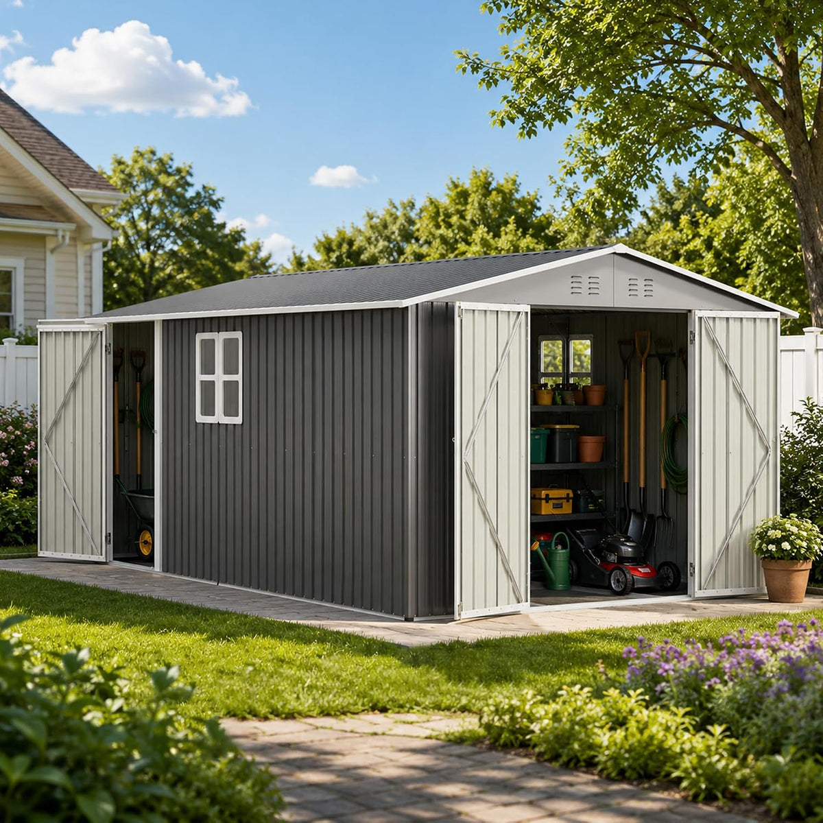 yopto 10x14 ft outdoor storage shed w/floor,metal shed, main product view