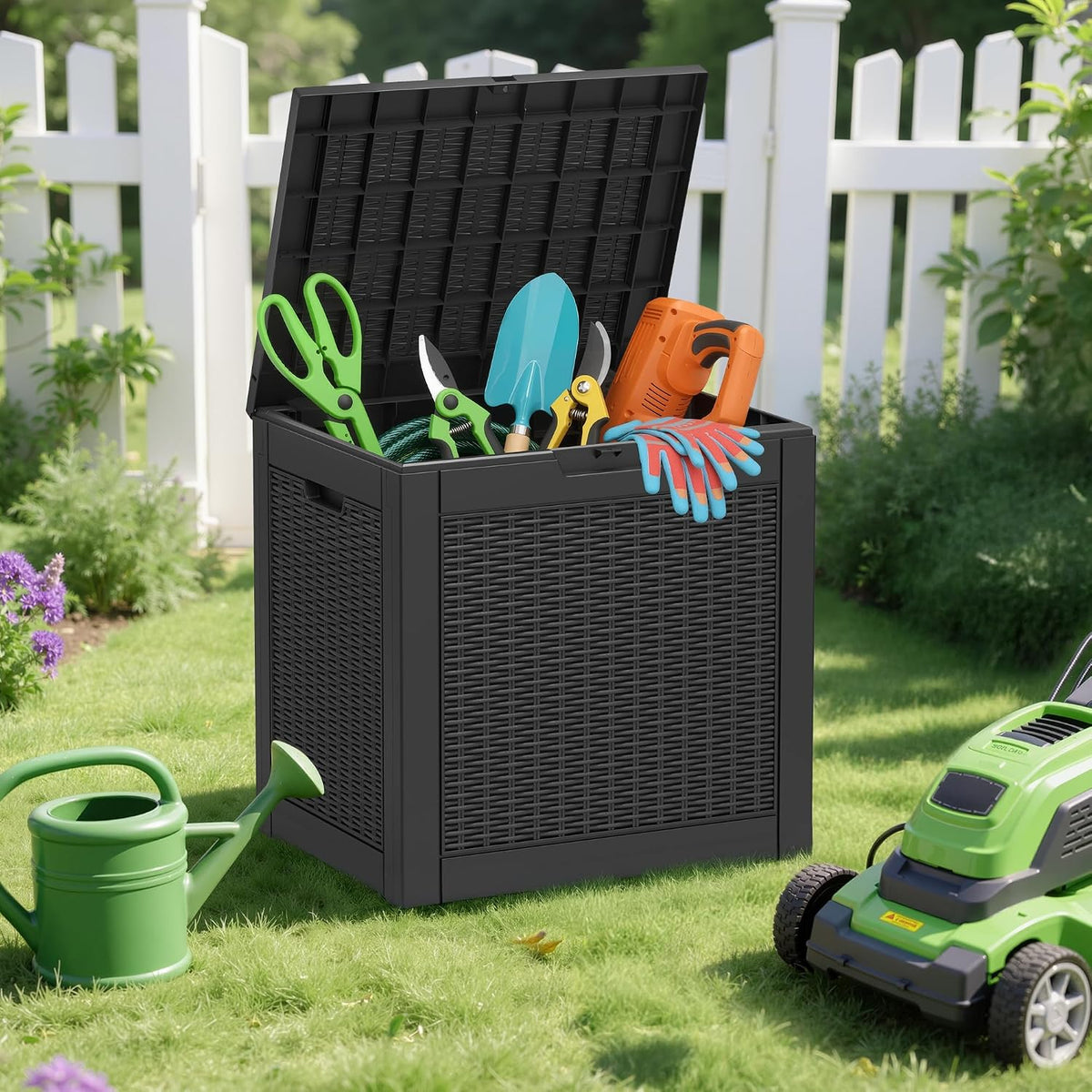 outdoor storage waterproof deck box for patio (31, front angle view