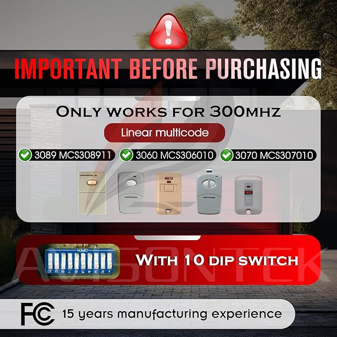 2 for Multi-Code 3089 308911 Linear MultiCode MCS308911, 10 Dip Switch Gate - Image 2
