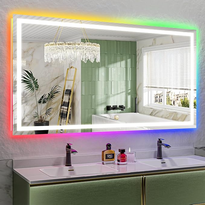 YEELAIT 68x38 Inch RGB LED Bathroom Mirror Front Light and RGB Backlit Lighted by YEELAIT