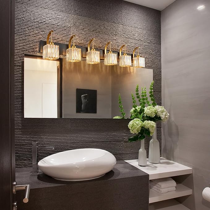 FDPBY Crystal Vanity Lights 6-Light Black Gold Bathroom Vanity Lights Modern - Image 2