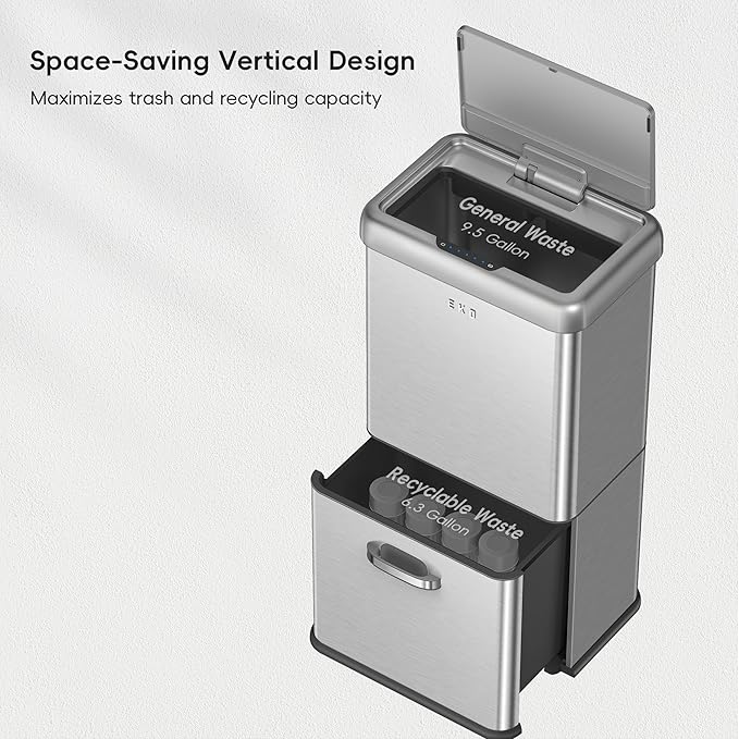 EKO Vintage 50L / 13.2 Gallon Motion Sensor Trash Can, Dual Compartment 32L + - Image 4