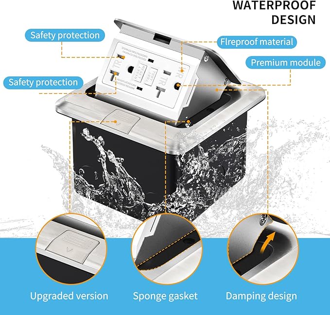Vagueior Pop-Up Floor Box Kit, 20A Tamper-Weather Resistant Receptacle GFCI - Image 3