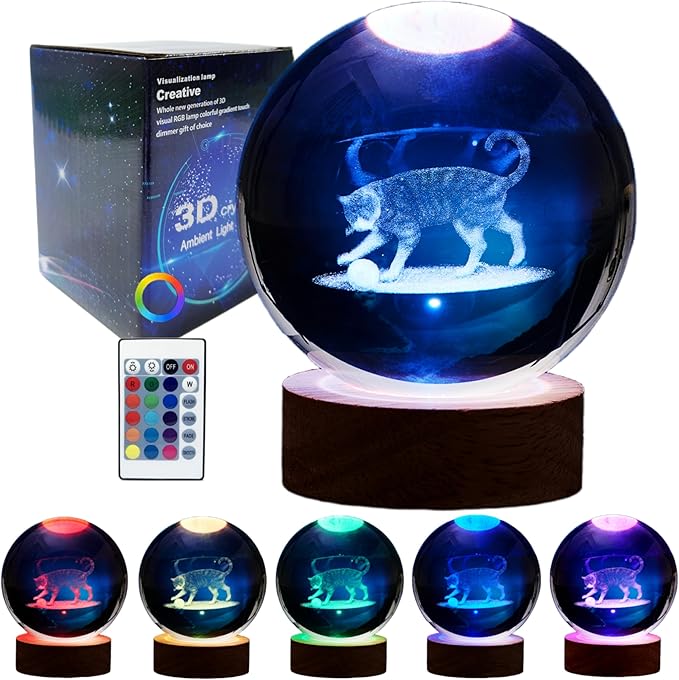 3D LED Cat Night Light, 16 Color Changing Lamp by Conalisk