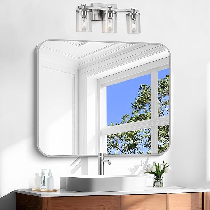 Silver Bathroom Mirror, 30 x 36 Inch Metal Framed Silver Rectangle Mirror - Image 6