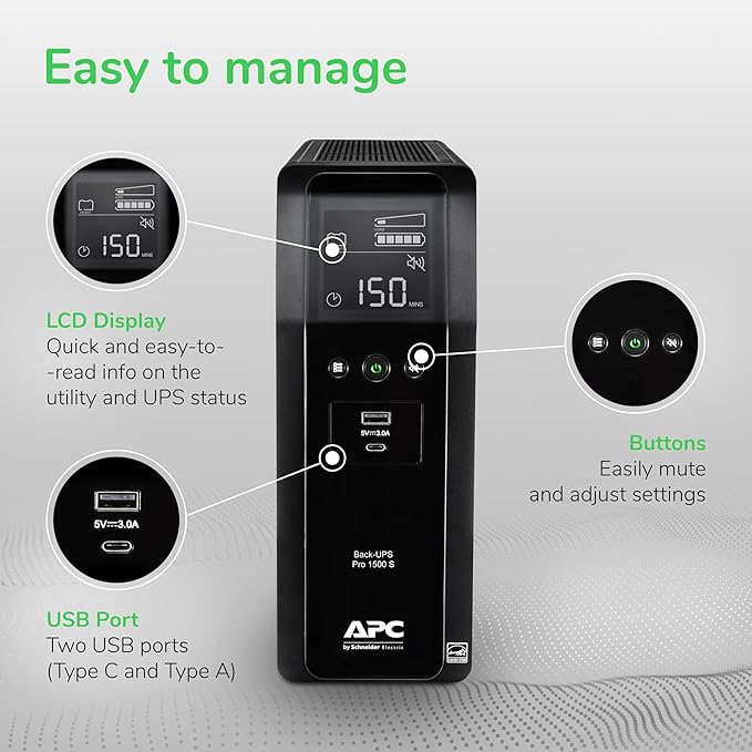 APC UPS 1500VA Sinewave UPS Battery Backup, BR1500MS2 Backup Battery Power - Image 6