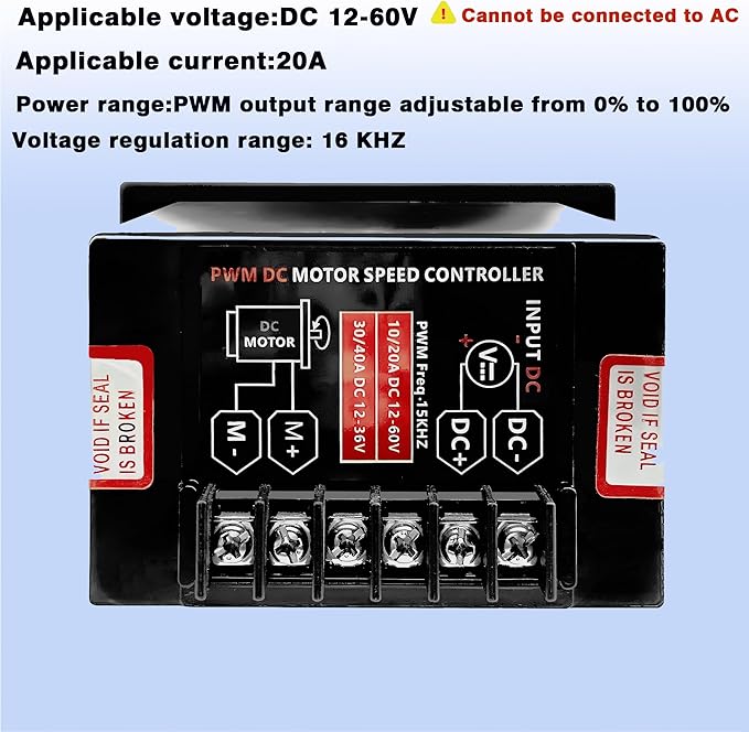 URANT DC12V - 60V/20A Motor Speed Controller, - Image 5