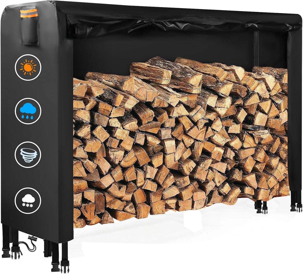 docepert 8 ft outdoor firewood rack cover (log, main product view