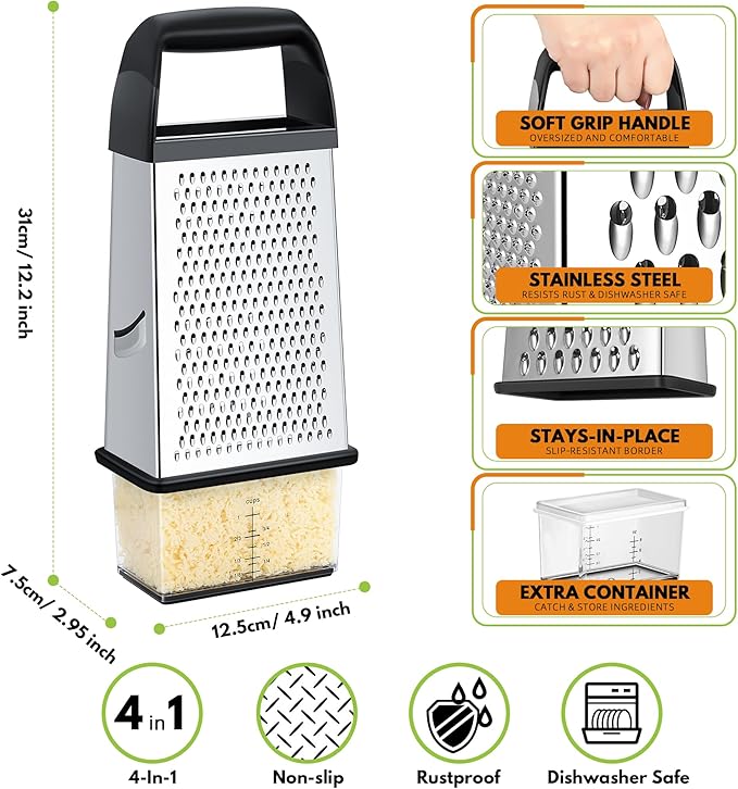 Urbanstrive Cheese Grater With Container Box Grater Stainless Steel Graters - Image 2