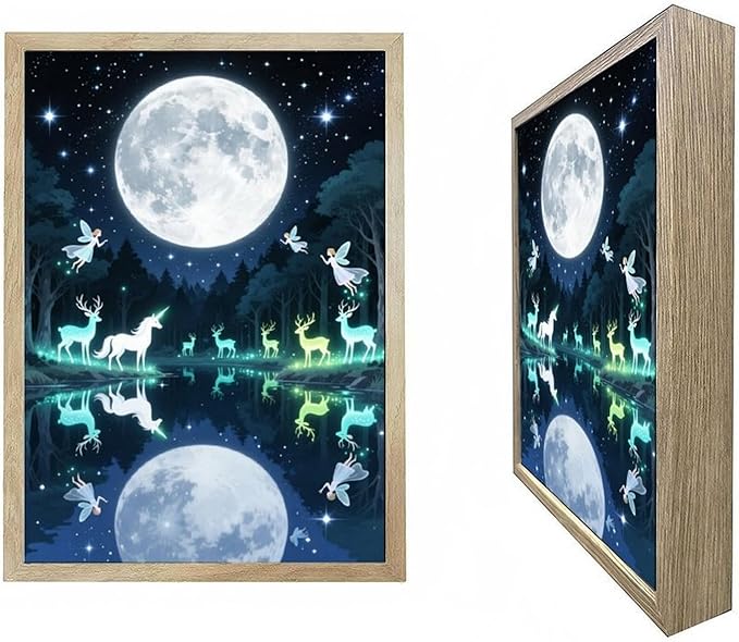 URVIP LED Glowing Photo Frame, 3D Starry-Sky Moon Animal Wall Art, 9x12 Inches by URVIP