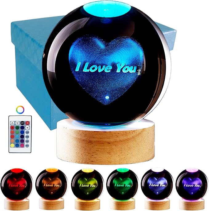 3D Crystal Ball Lamp, Lifelike LED Heart Night Light, 16 Color Changing Light by Conalisk