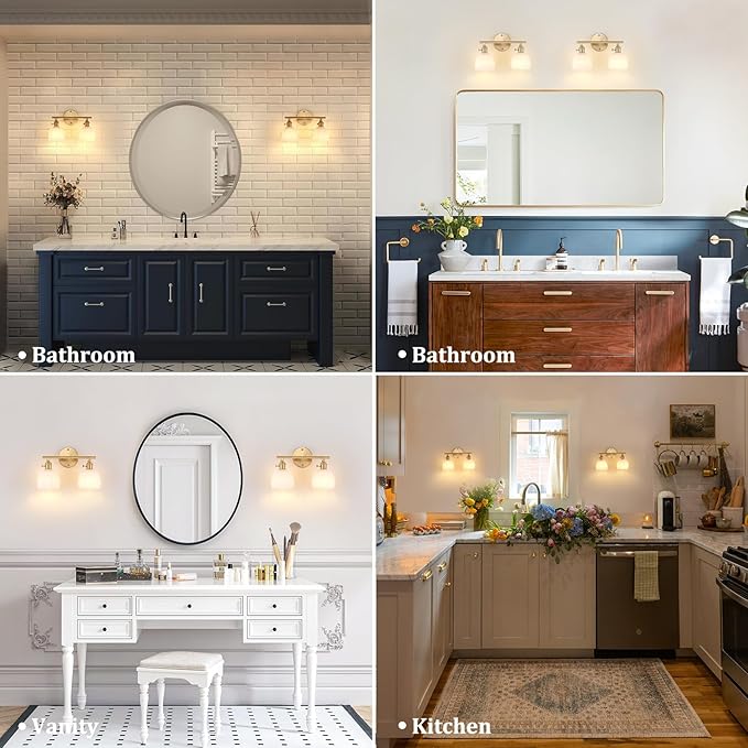 Shenmoyl Bathroom Light Fixtures, 2-Light Brass Vanity Wall Light Over Mirror - Image 3