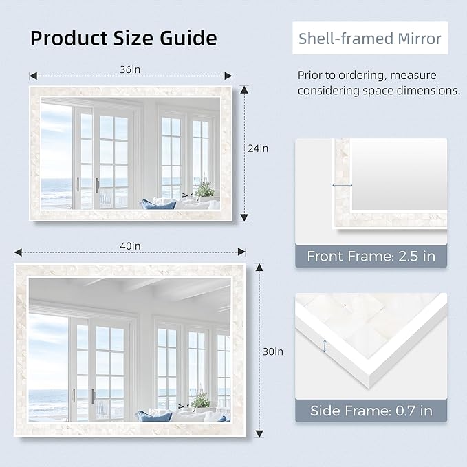 Tanmicoshomy White Shell Framed Rectangular Wall Mirrors - Image 3