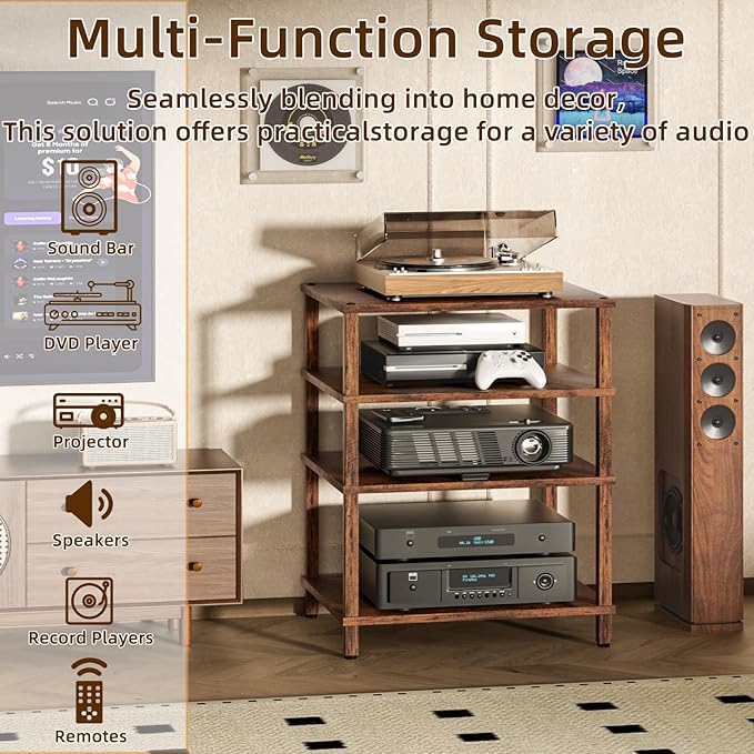 LELELINKY 4-Tier AV Media Player Stand Set of 2, Wooden TV Stand, Game Console - Image 5
