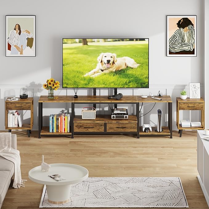 LED TV Stand with Mount and Power Outlet & Fabric Drawers - Image 7