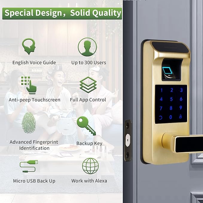 Harfo Smart Door Lock, Heavy Duty 5 in 1 Keyless Entry Door Lock, Full App - Image 2